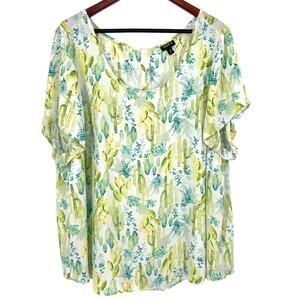 NEW NWOT Torrid Plus Size 3 3X White Green Short Sleeve Cactus Summer Shirt Top